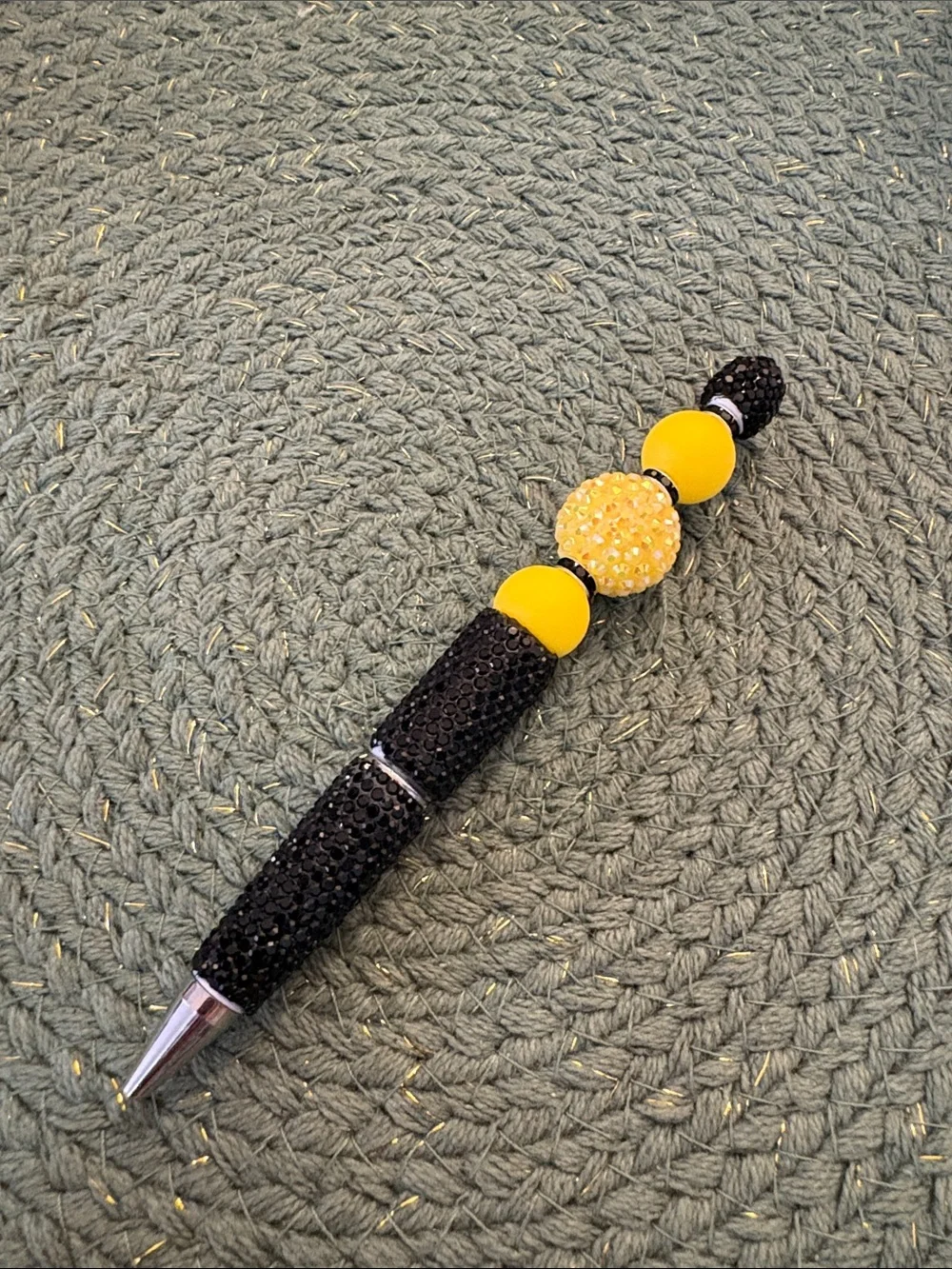 Elegant Black and Yellow Crystal Accent Ballpoint Pen